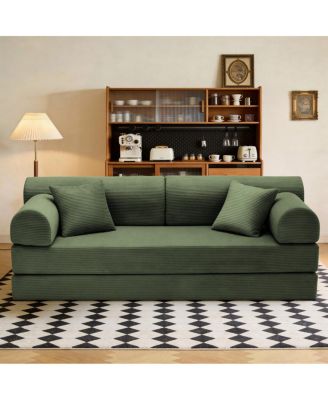 Convertible Sleeper Sofa Bed with Pillow, Corduroy Folding Mattress Couch