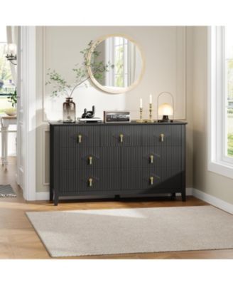 Dresser for Bedroom with Drawers, Wide Modern Chest of Drawers with Metal Handle, Dresser TV Stand, Wood Drawer Organizer for Bedroom