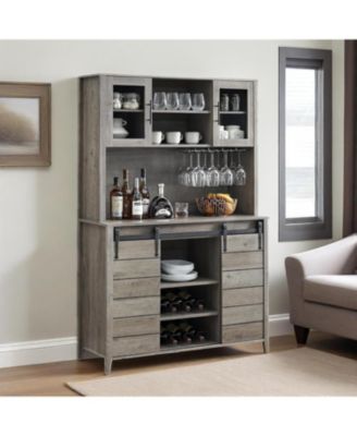 70" Tall Farmhouse Coffee Bar Cabinet Kitchen Hutch Storage with Sliding Barn Door Tall Sideboard Buffet Cabinet