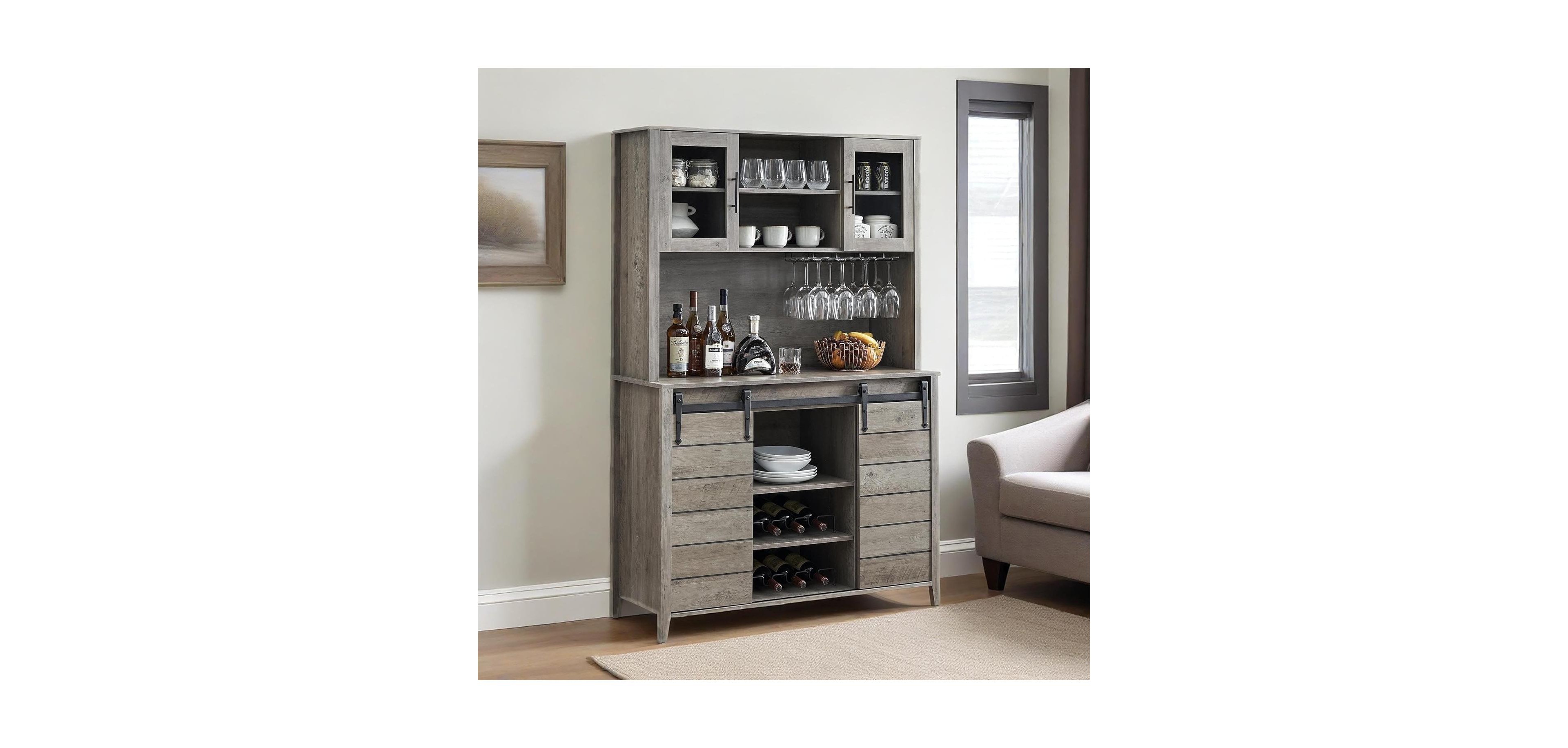 gaomon 70" Tall Farmhouse Coffee Bar Cabinet Kitchen Hutch Storage with Sliding Barn Door Tall Sideboard Buffet Cabinet