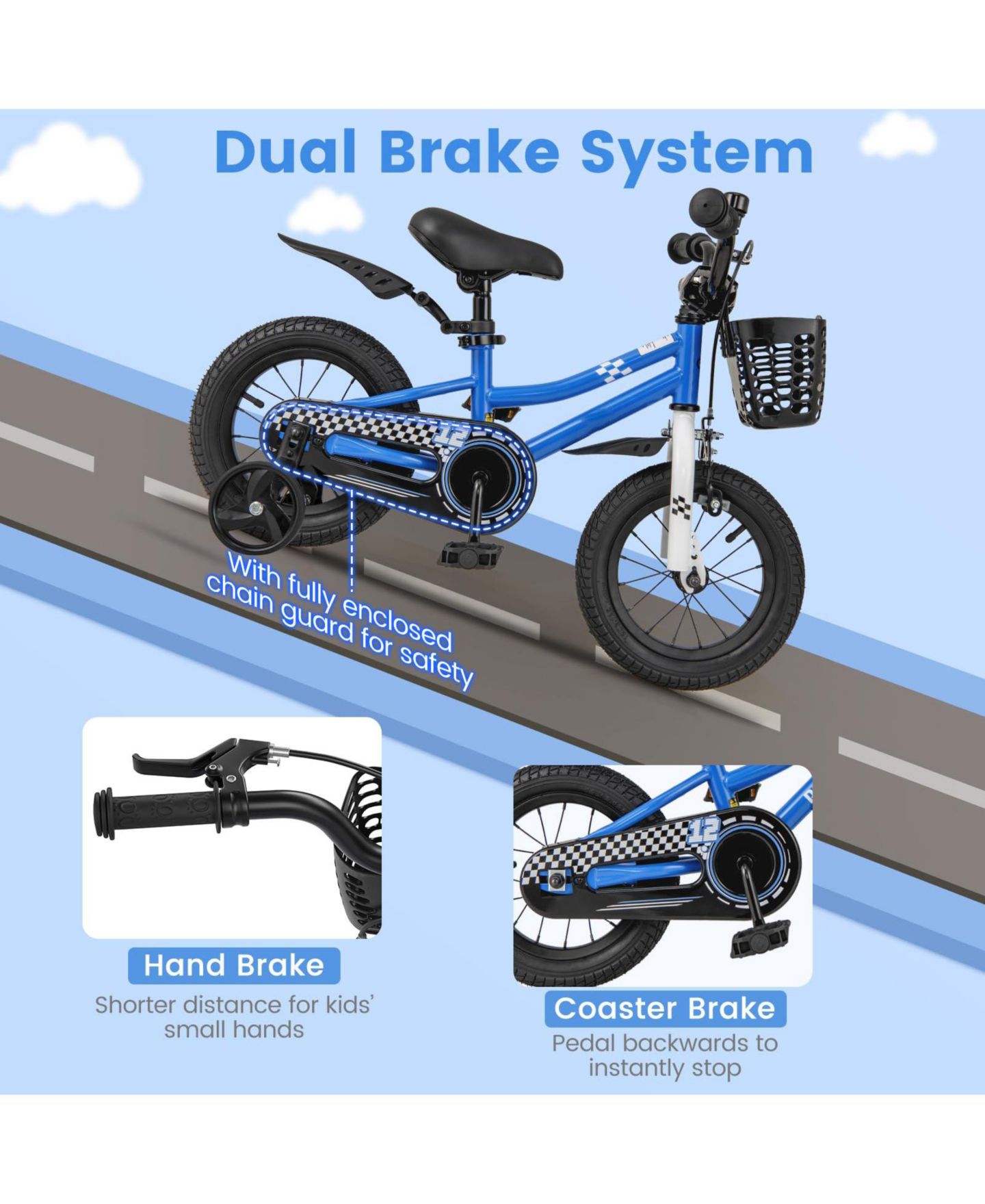 Детская игрушка Mecale Kids Bike 12" with Dual Braking System and Removable Training Wheels Bicycle, Ages 3-4, цвет: Синий — фото 4
