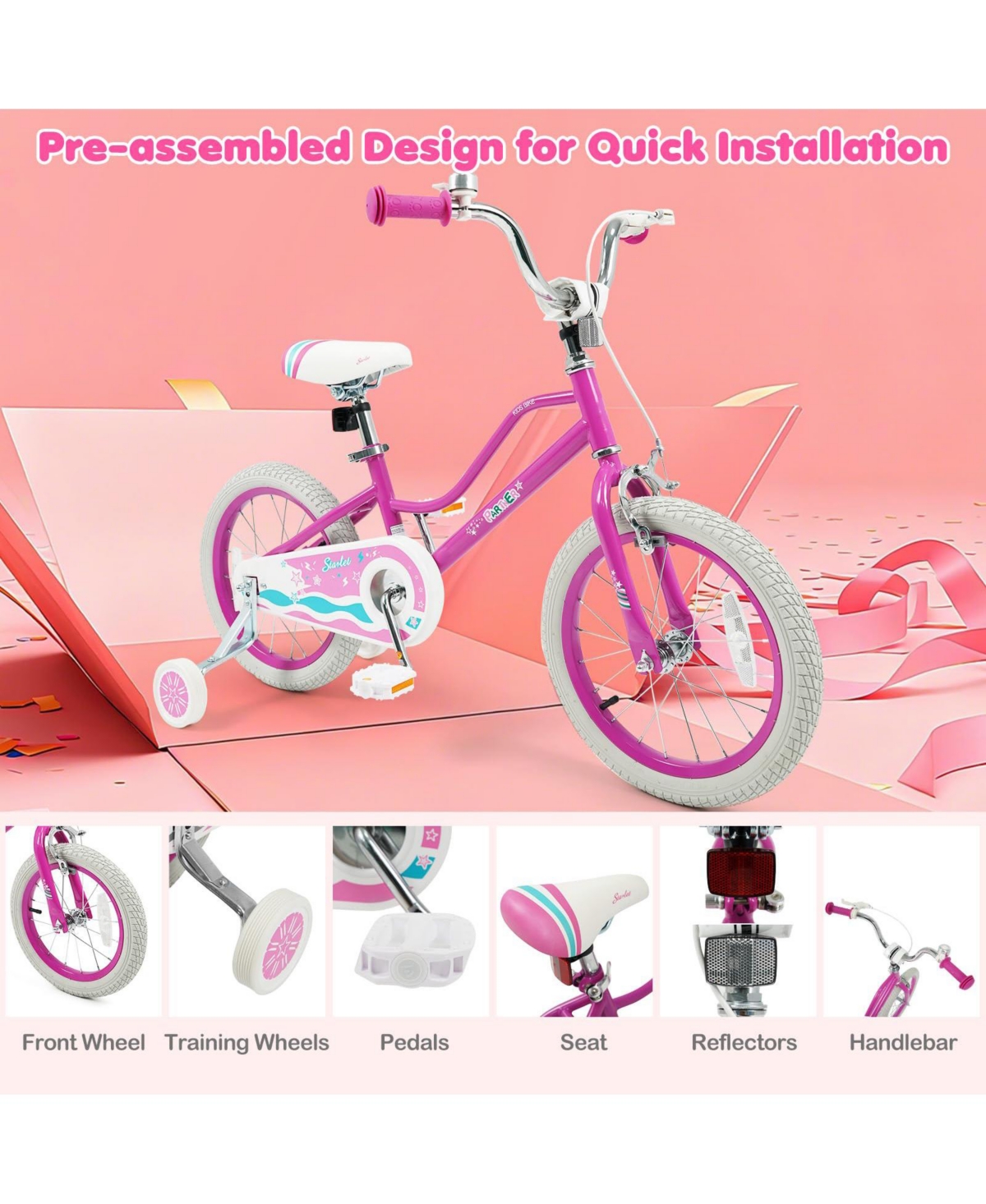 Mecale Inch Kids Bike for Aged 3-8 Years Old with Adjustable Handlebar - Starlight Wave