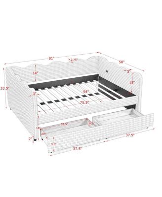 Streamdale Cozy Gingham Daybed with Storage Drawers, USB Port & Wave Design
