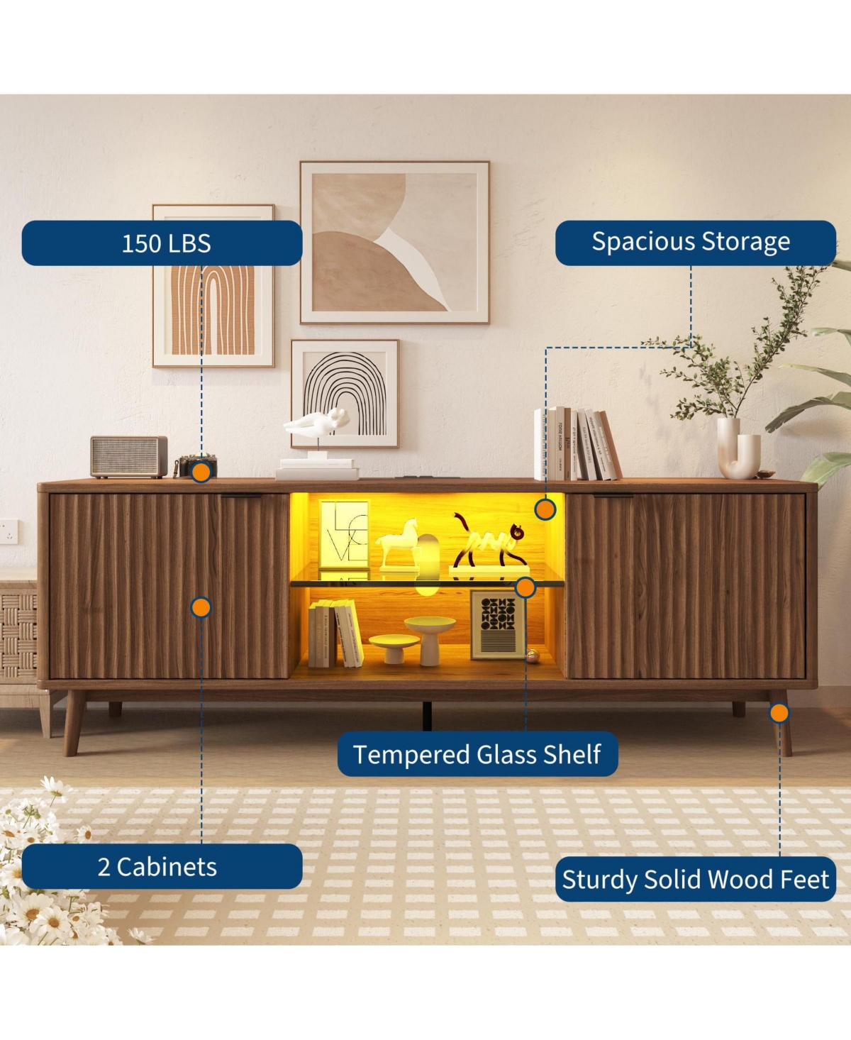 gaomon Tv Stand Entertainment Center with Storage Cabinets,Open Shelves & Power Outlets Media Tv Console Table for Up to 75" Tv