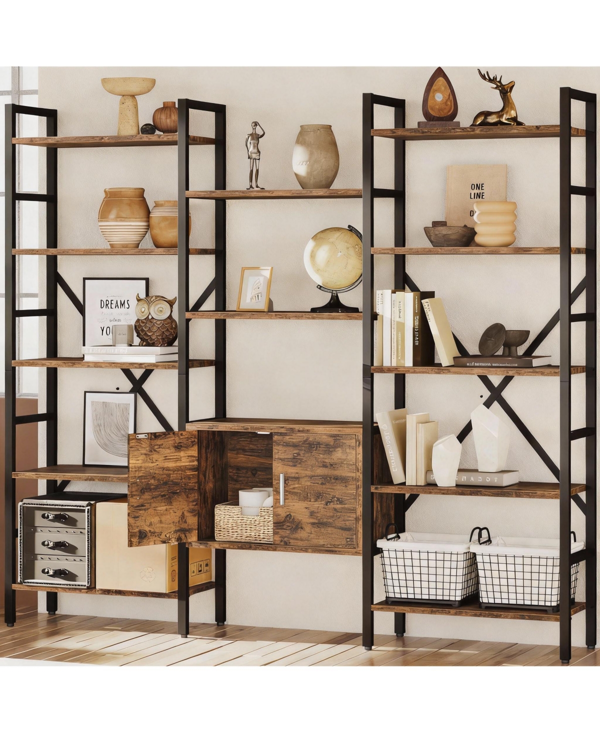 Yigii Rustic Brown 70" 5-Tier Bookshelf with Cabinet for Home Decor
