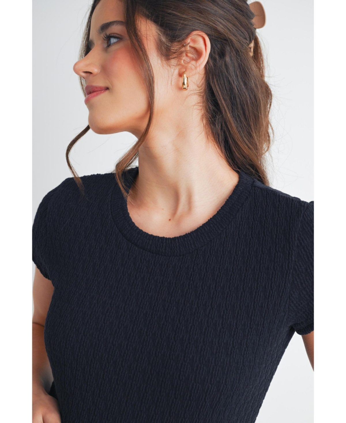 Hello Miz Maternity Crewneck Short-Sleeve Textured Bodycon Dress