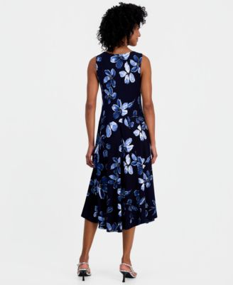 Women's Printed Drape-Neck Sleeveless Midi Dress