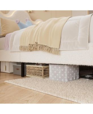 Bed Frame with Adjustable Upholstered Headboard Princess Boucle Bed Frame with LED Light Drawers Strong Wood Slat Support