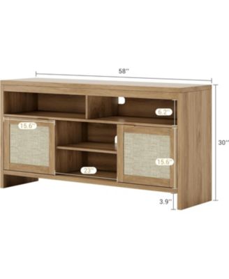 30" Tall Rattan TV Console Cabinet with Storage，Entertainment Center Media Console for 45-65" TV Living Room ，30 in Tall Oak Wood Television