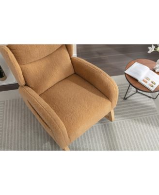 Khaki Teddy Fabric Rocking Chair with Wooden Frame Legs Built in Packet Ergonomic Backrest 300 LBS Capacity for Living Room Bedroom