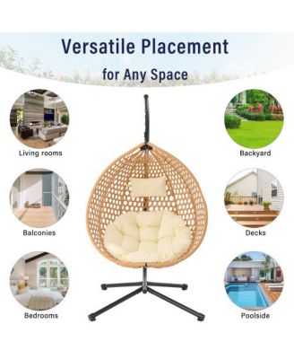 Outdoor Garden Rattan Egg Swing Chair Hanging Chair Wood