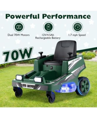 12V Ride on Lawn Mower for Kids with Dual Control Sticks and LED Lights-Green
