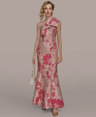 Women's Jacquard Bow-Trim One-Shoulder Gown