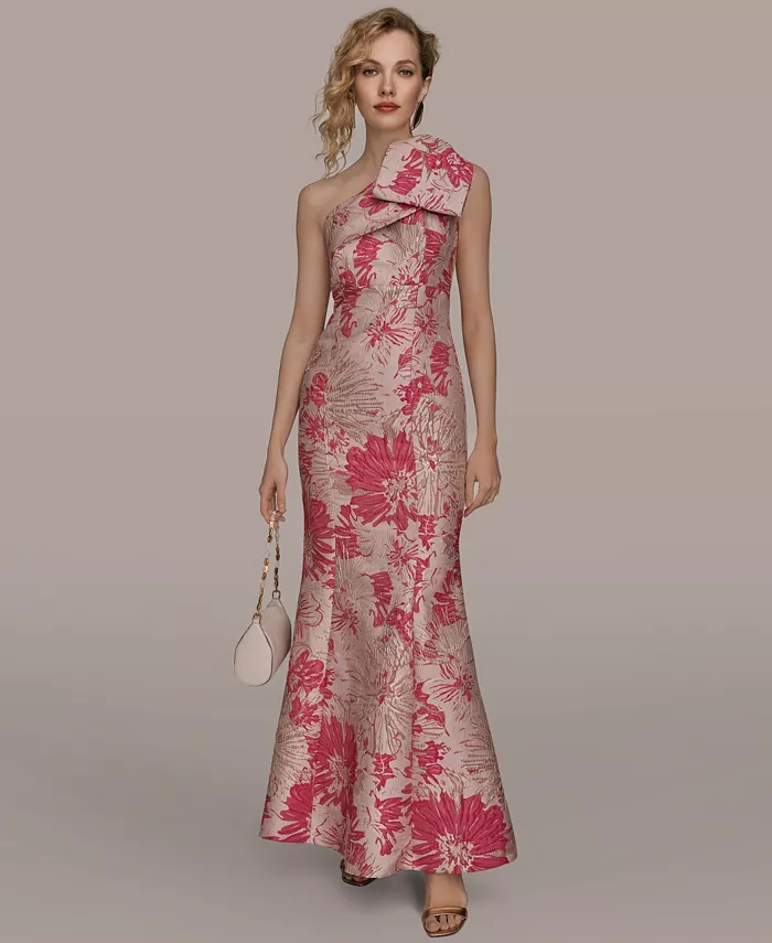 Women's Jacquard Bow-Trim One-Shoulder Gown - thumbnail 6