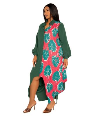 Women's Plus Size Contrast Print Drapy Shirt Maxi Dress