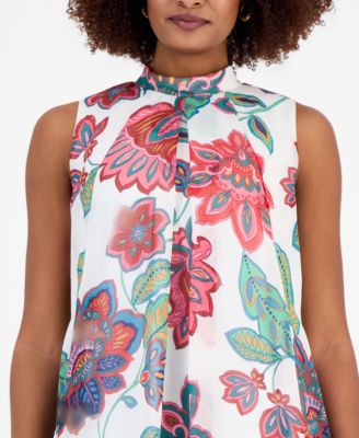 Women's Printed Mock-Neck Sleeveless Shift Dress