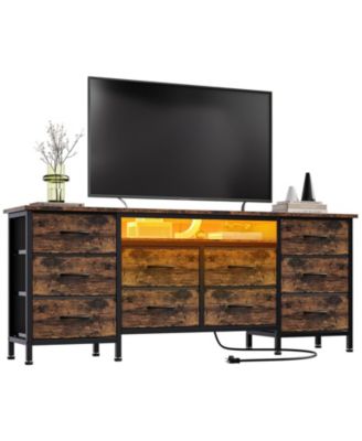 63 Inch TV Stand Dresser with 10 Drawers, Long Entertainment Center for TVs Up to 75 Inch, Fabric Storage Media Console
