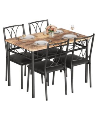 Dining Table Set for 4 with 4 Chairs and 1 Table Retro Industrial Wooden Table Top with Metal Legs for Breakfast