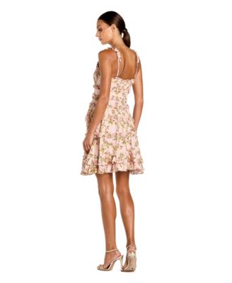 Women's Ruffle Floral Sweetheart Neck Mini Dress