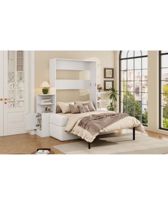 Queen Size Wall Murphy Bed with Sofa and Storage Cabinets