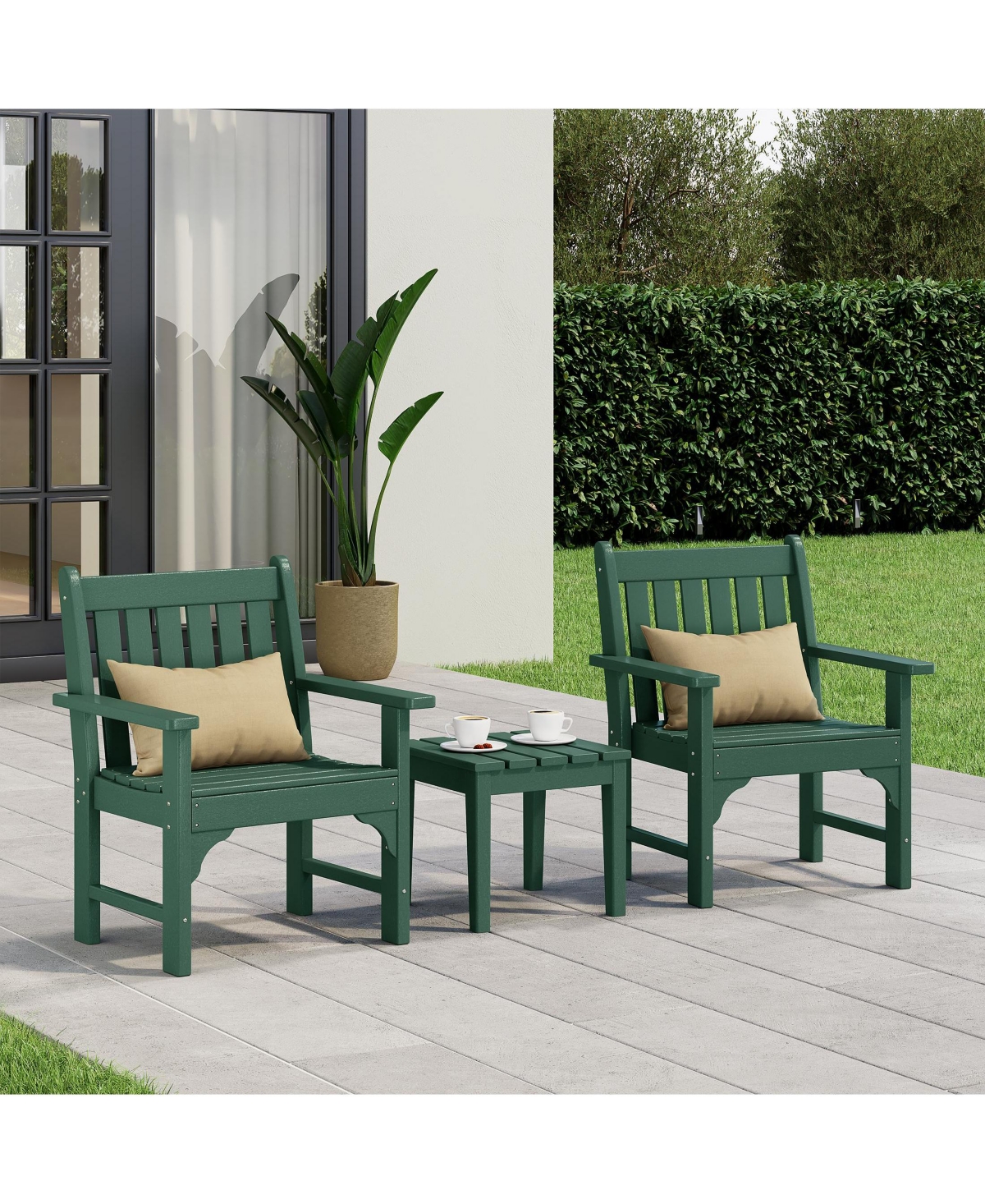 WestinTrends Outdoor Patio 3-Piece Hdpe Adirondack Garden Chairs with Square Side Table Set