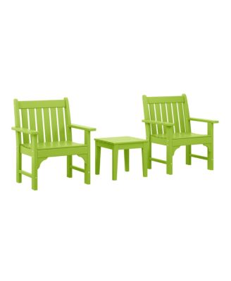 Outdoor Patio 3-Piece HDPE Adirondack Garden Chairs with Square Adirondack Side Table Set
