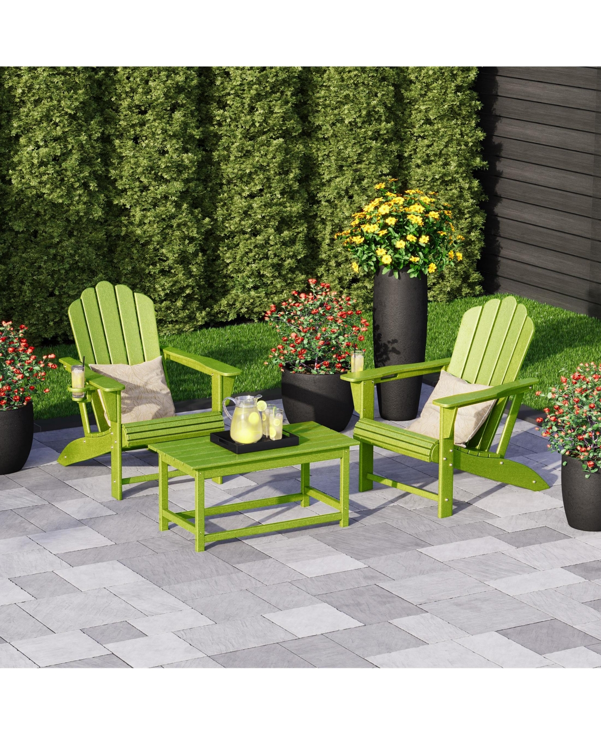 WestinTrends 3-Piece Adirondack Chairs with Cup Holders and Coffee Table Set
