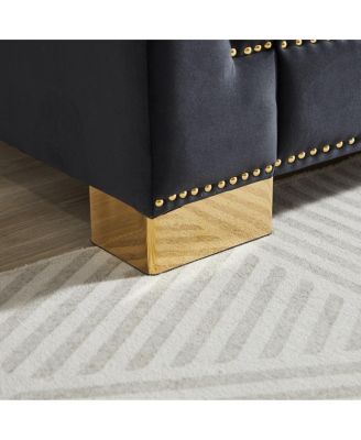 Streamdale Classic Modern Chesterfield Velvet Sofa, Rolled Arm Double Sofa