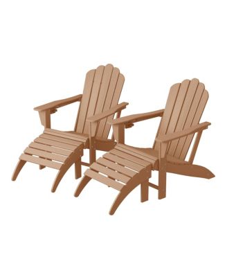 4-Piece Outdoor Patio HDPE Adirondack Chairs With Ottomans and Cup Holder Set