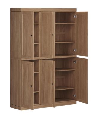 100% Solid European Oak Tall Dining Room Cabinet with Shaker Doors, Modular Design