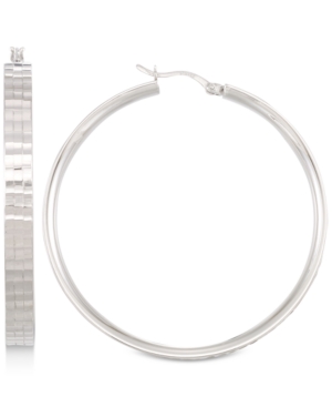image of Textured Hoop Earrings in 14k White Gold Vermeil