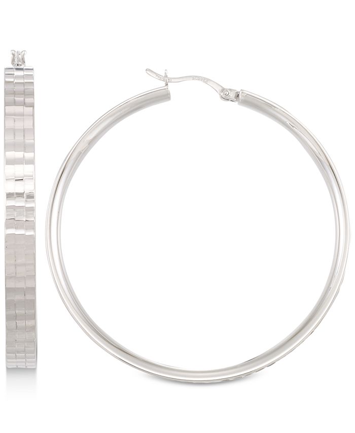 Macy s Textured Hoop Earrings in 14k White Gold Vermeil Macy s