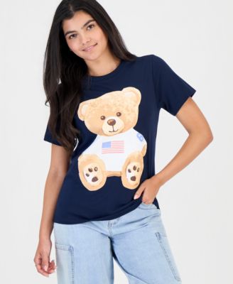 Juniors' Teddy USA Flag Teddy Bear Graphic T-Shirt