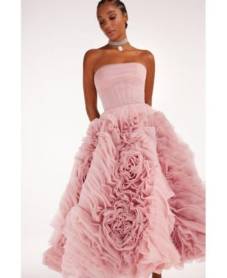 Womens Dramatically Flowered Tulle Dress