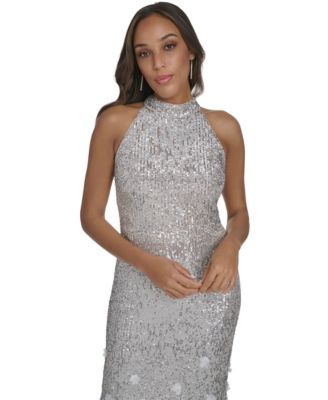 Women's Sequin 3D Floral Gown