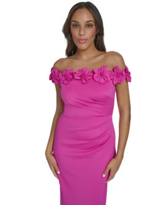 Women's Off-The-Shoulder 3D Floral Midi Dress