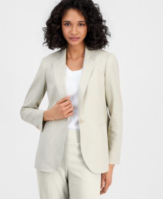 Women's One-Button Notched-Collar Linen-Blend Blazer