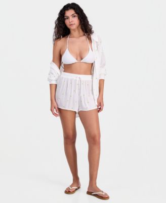 Women's Lemon Embroidered Pull-On Swim Cover-Up Shorts