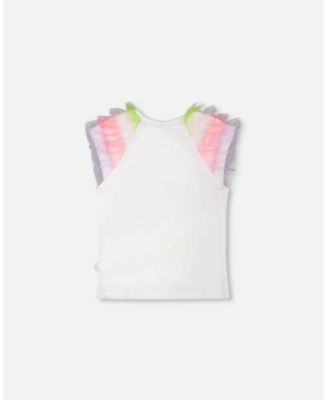 Girl Jersey T-Shirt with Multicolor Mesh Sleeves - Child