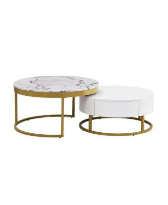 Streamdale Modern Round Nesting Coffee Table with Drawers