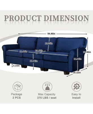 Streamdale 3-Seater Corduroy Sofa Couch with Deep Seats & Armrests