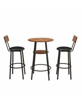 Rustic Brown 3-Piece Round Bar Table & 2 Stools Set