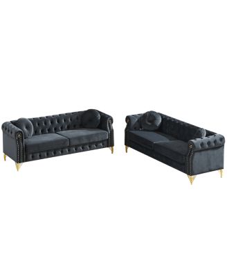 Streamdale  Chesterfield Sofa with Copper Studs & Tufted Buttons, Metal Legs