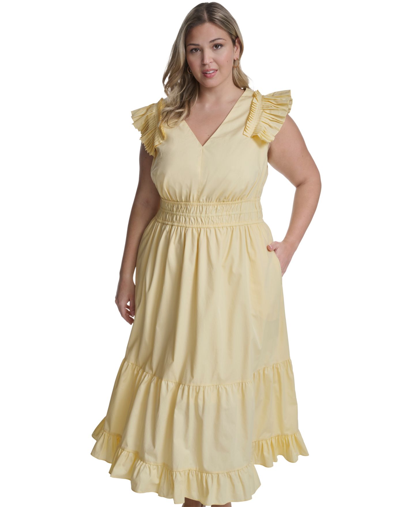 Женское платье Vince Camuto Plus Size Flutter-Sleeve Tiered Maxi, цвет: Bromocresol — фото 2