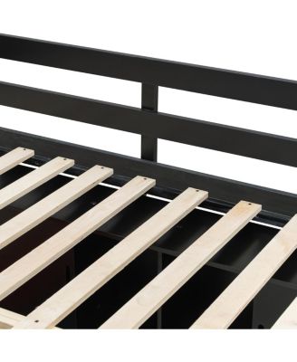 Full Size Wood Loft Bed with Desk, Ample Storage Space and Light