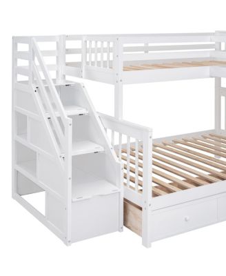 Streamdale Twin L-Shaped Bunk Bed w/ Desk, Wardrobe & 3 Drawers, White
