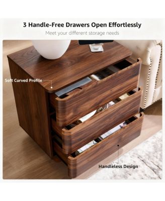 Modern Nightstand with 3 Drawers & Charging Station