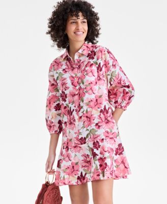 Charter Club Women's 100% Linen Button-Front 3/4-Sleeve Dress, Created for Macy's
