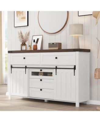 Farmhouse 5 Drawers Dresser for Bedroom with Sliding Barn Doors, Wood Dresser & Chest of Drawers, Rustic Dresser TV Stand, Dresser Organizer