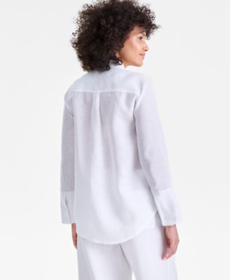 Women's 100% Linen Embroidered Long-Sleeve Shirt
